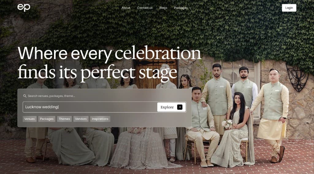 Event Planet homepage — search-led discovery for weddings and events